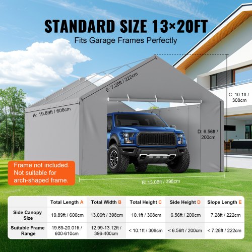 Carport Replacement Canopy Cover Side Wall 13 x 20 ft Garage Tent Shelter