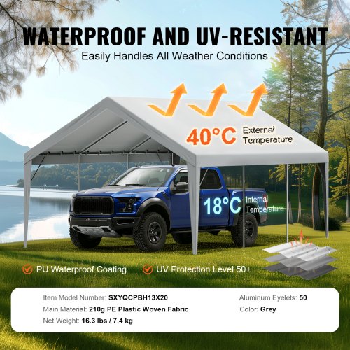 Carport Replacement Canopy Cover 13 x 20 ft Garage Top Tent Shelter Tarp
