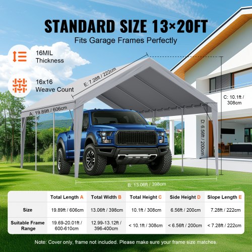 Carport Replacement Canopy Cover 13 x 20 ft Garage Top Tent Shelter Tarp