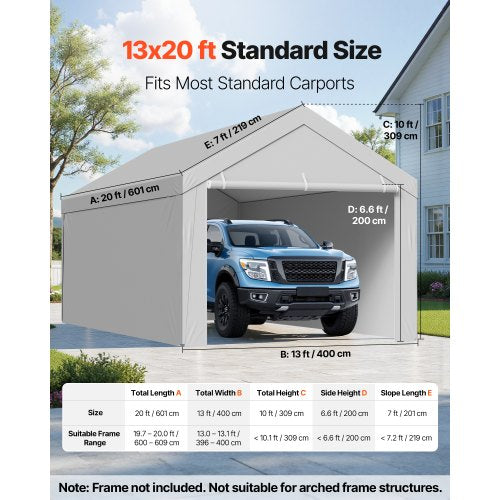 Carport Replacement Canopy 13 x 20 ft Potable Garage Tent Top Tarp