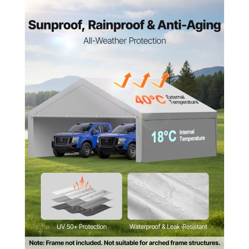 Carport Replacement Canopy 20 x 20 ft Potable Garage Tent Top Tarp