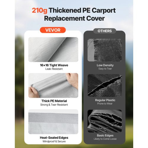 Carport Replacement Canopy 20 x 20 ft Potable Garage Tent Top Tarp