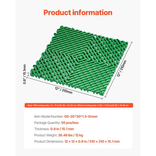 Interlocking Drainage Mat 50 Pcs Modular Interlocking Cushion 12” x 12”