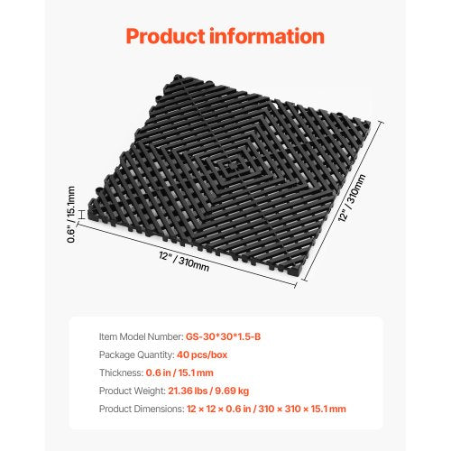 Interlocking Drainage Mat 12” x 12” Modular Interlocking Cushion 40 Pcs