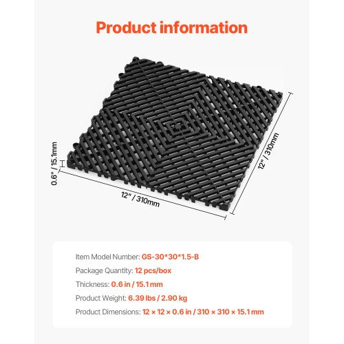 Interlocking Drainage Mat 12” x 12” Modular Interlocking Cushion 12 Pcs