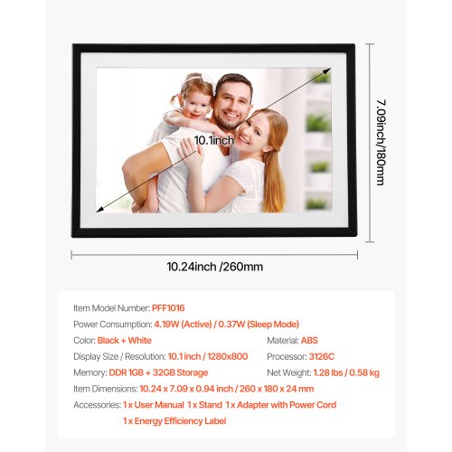 Digital Picture Frame 10.1 Inch 1280x800 HD IPS Touch Screen Electronic