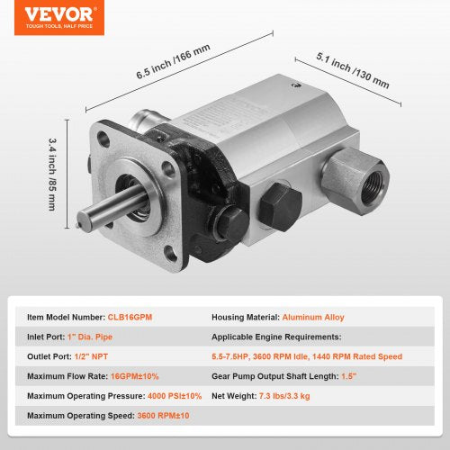 Hydraulic Pump 16 GPM Hydraulic Motor 2 Stage Hydraulic Pump Log Splitter