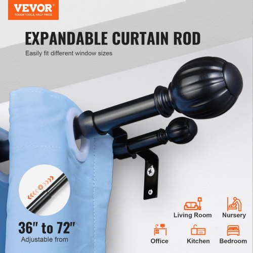 Double Rod Curtain Rods 3672 inches36ft Adjustable Length Black Double
