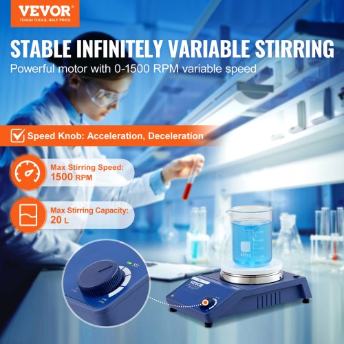 Magnetic Stirrer 01500 RPM Stir Plate with Adjustable Speed Knob 20L