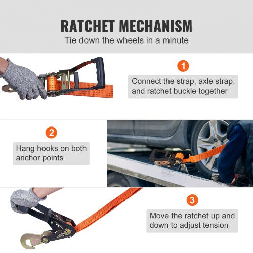 Ratchet Tie Down Straps Kit 2 x 120 Tire Straps 5512 LBS Working Load