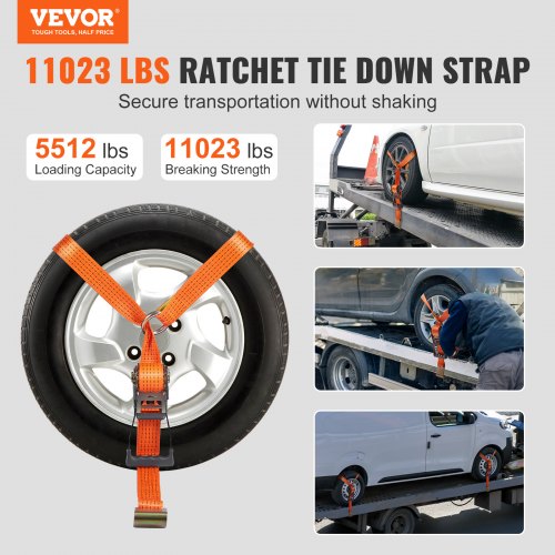 Car Tie Down Straps Kit Lasso Style 2 x 120 Tire Straps 5512 LBS Working