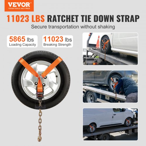 Car Tie Down with Chain Anchors Lasso Style 2×120 Tire Straps 5865 LBS
