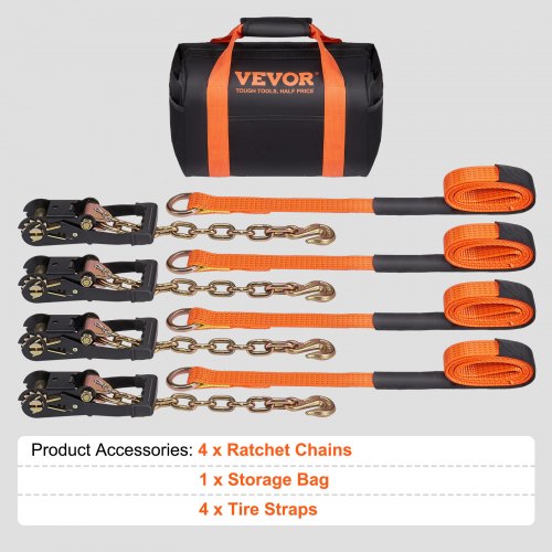 Car Tie Down with Chain Anchors Lasso Style 2×120 Tire Straps 5865 LBS