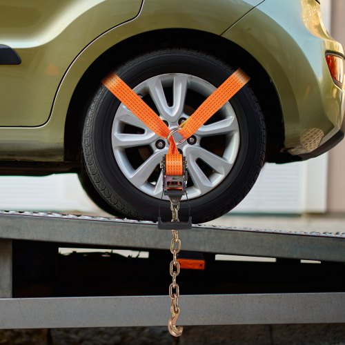 Car Tie Down with Chain Anchors Lasso Style 2×120 Tire Straps 5865 LBS