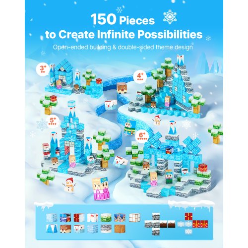 Magnetic Blocks 150 PCS Glacier Castle Set Magnetic Building Cubes for Kids