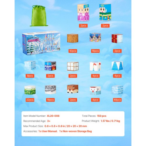 Magnetic Blocks 150 PCS Glacier Castle Set Magnetic Building Cubes for Kids