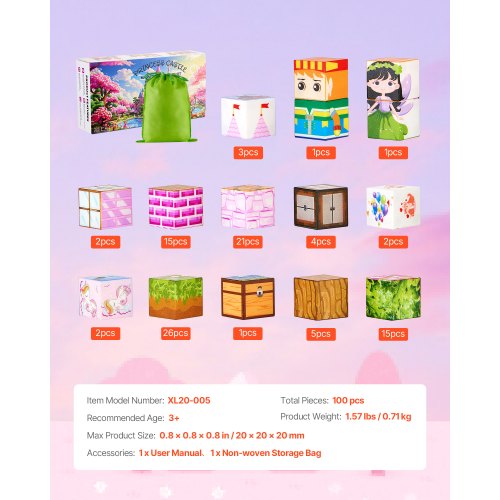 Magnetic Blocks 100 PCS Princess Castle Set Magnetic Building Cubes for Kids