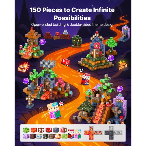 Magnetic Blocks 150 PCS Dark Castle Set Magnetic Building Cubes for Kids