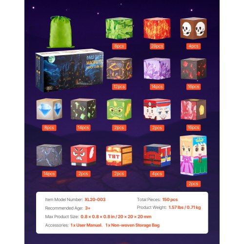 Magnetic Blocks 150 PCS Dark Castle Set Magnetic Building Cubes for Kids