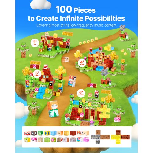 Magnetic Blocks 100 PCS Magnet Blocks Set Magnetic Building Cubes for Kids