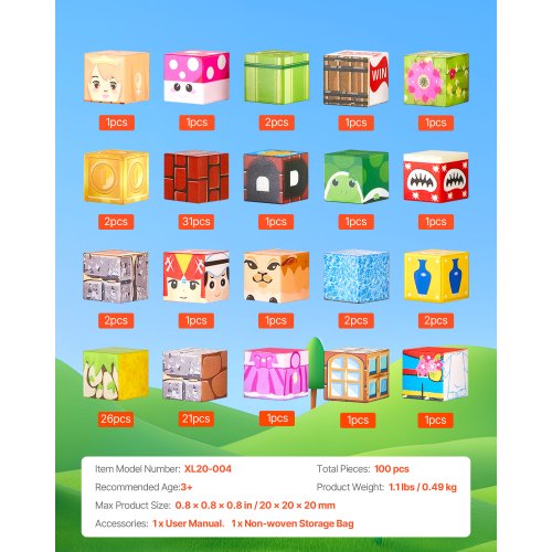 Magnetic Blocks 100 PCS Magnet Blocks Set Magnetic Building Cubes for Kids