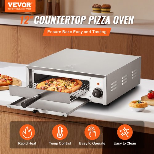Electric Pizza Oven 12inch 1500W 122662 Temp Range Removable Crumb Tray