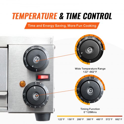 Electric Countertop Pizza Oven 12 1500W Adjustable Temp 0120Min Timer