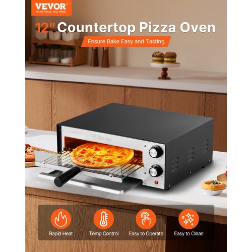 Electric Pizza Oven 12inch Countertops Pizza Ovens 572°F Max Temp 1450W