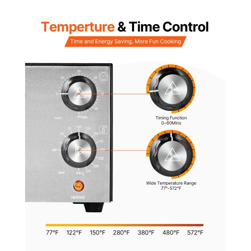 Electric Pizza Oven 12inch Countertops Pizza Ovens 572°F Max Temp 1450W