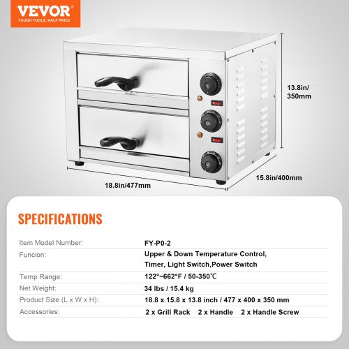 Electric Countertop Pizza Oven 12 Adjustable Temperature 0120Min Timer – 8