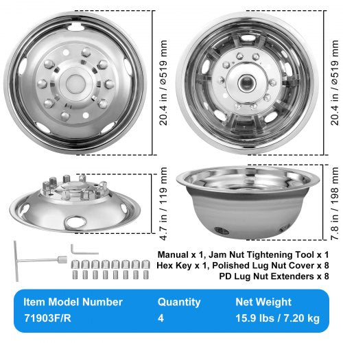 195inch 10 Lug Wheel Simulators 304 Stainless Steel Wheel Simulator Kit