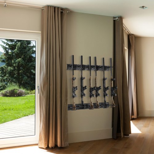 Gun Rack Indoor Gun Rack Wall Mount 6Slot Vertical Rifle Shotgun Gun
