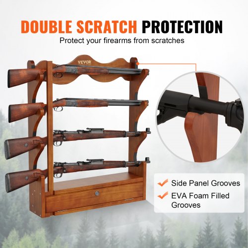 VEVOE Gun Rack Wood Gun Rack Wall Mount Gun Display Rack holds 4 Rifles