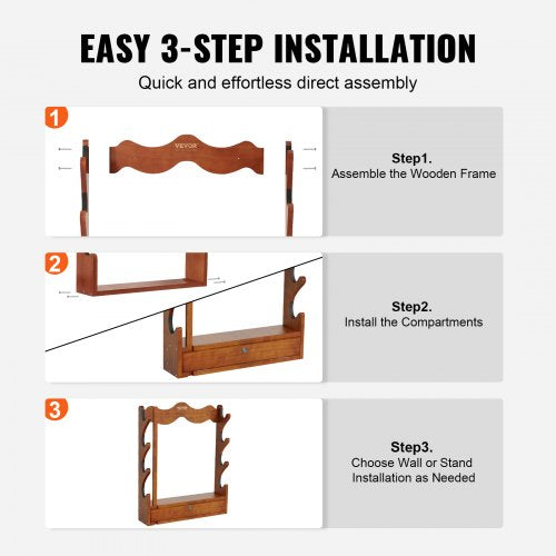VEVOE Gun Rack Wood Gun Rack Wall Mount Gun Display Rack holds 4 Rifles