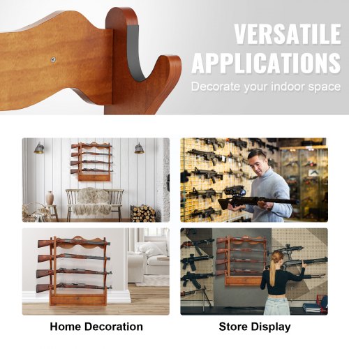 VEVOE Gun Rack Wood Gun Rack Wall Mount Gun Display Rack holds 4 Rifles