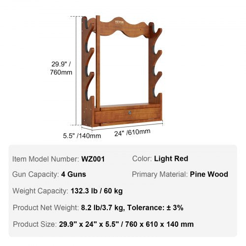 VEVOE Gun Rack Wood Gun Rack Wall Mount Gun Display Rack holds 4 Rifles