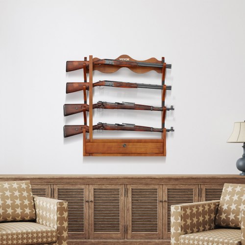 VEVOE Gun Rack Wood Gun Rack Wall Mount Gun Display Rack holds 4 Rifles