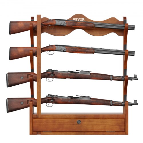 VEVOE Gun Rack Wood Gun Rack Wall Mount Gun Display Rack holds 4 Rifles