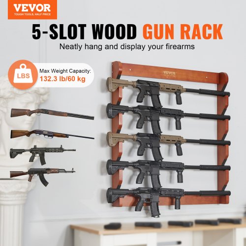 Gun Rack Wood Gun Rack Wall Mount Gun Display Rack holds 5 Rifles