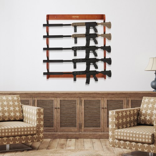 Gun Rack Wood Gun Rack Wall Mount Gun Display Rack holds 5 Rifles