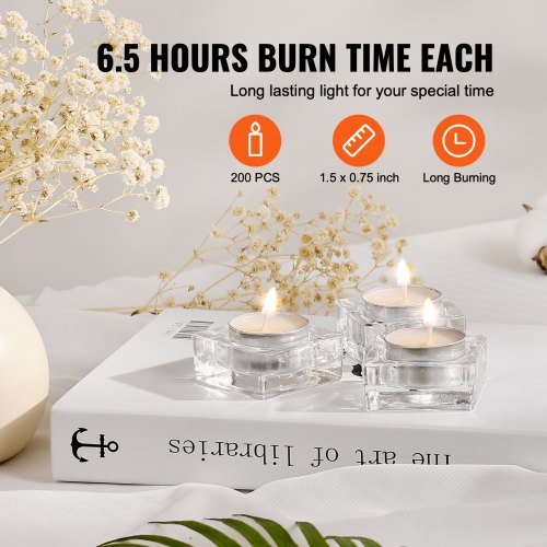 200 Pack Unscented Tea Lights Candles 65 Hours Long Burning Smokeless