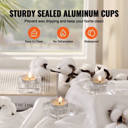 200 Pack Unscented Tea Lights Candles 65 Hours Long Burning Smokeless