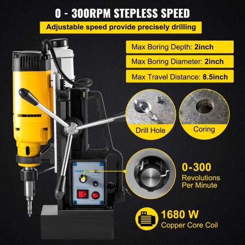 Mag Drill 0300 RPM Stepless Speed Electromagnetic Drill Press 2 Depth