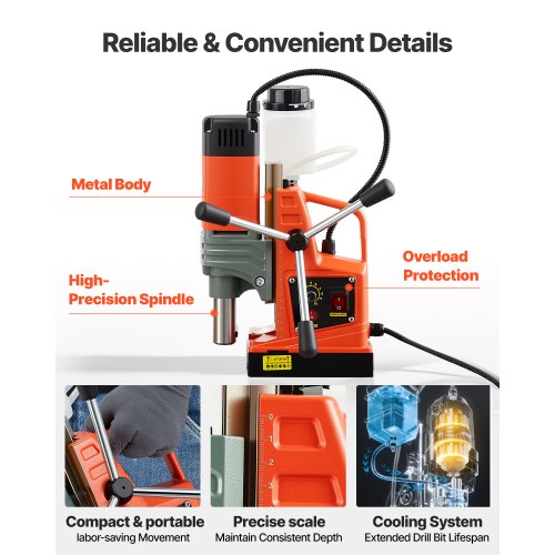 Magnetic Drill Press 1400 W 2 in Boring Diameter 2810 lbf Power Portable
