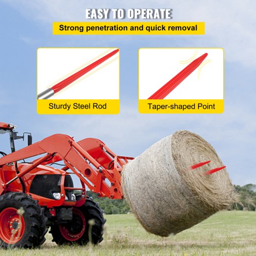 Hay Spear 32 Bale Spear 1350 lbs Capacity Bale Spike Quick Attach Square
