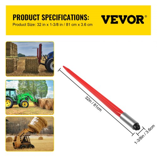 Hay Spear 32 Bale Spear 1350 lbs Capacity Bale Spike Quick Attach Square