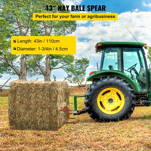 Pair Hay Spear 43 Bale Spear 3000 lbs Capacity Bale Spike Quick Attach