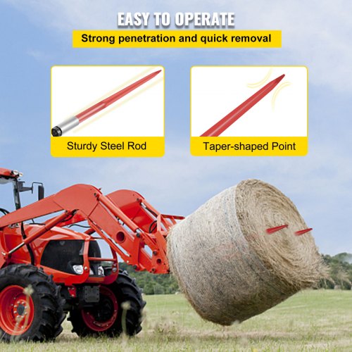Pair Hay Spear 43 Bale Spear 3000 lbs Capacity Bale Spike Quick Attach