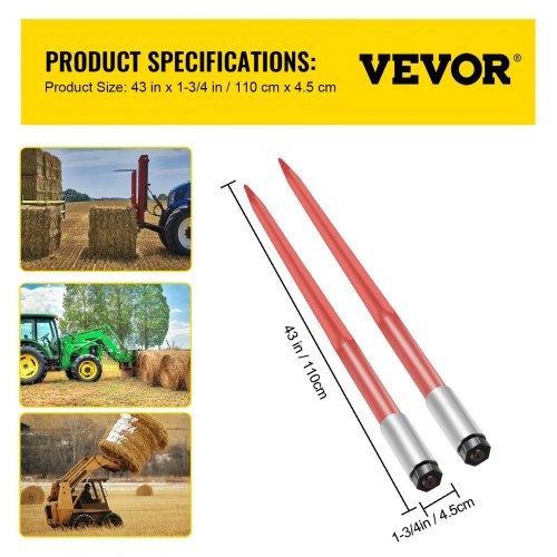 Pair Hay Spear 43 Bale Spear 3000 lbs Capacity Bale Spike Quick Attach