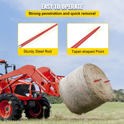 Pair Hay Spear 49 Bale Spear 3000 lbs Capacity Bale Spike Quick Attach